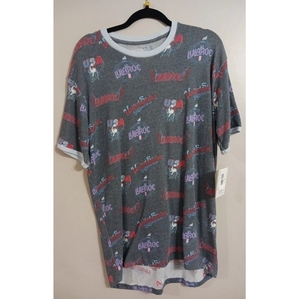 *NWT* LulaRoe Patrick Gray USA Patten Shortsleeve Long T-Shirt Sz Med